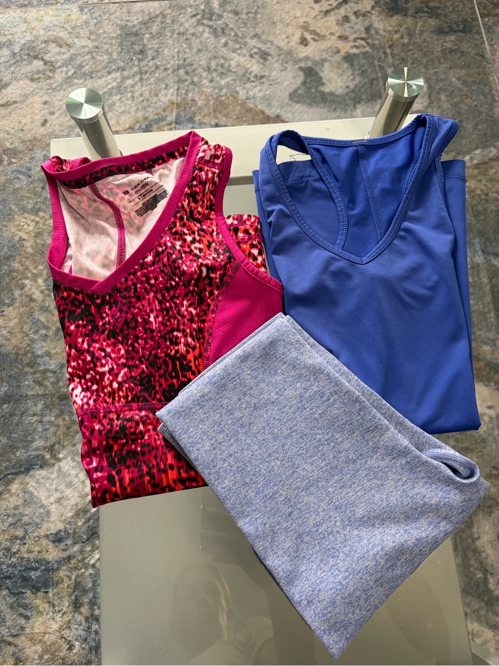 Women's Pink Animal Print Tank Top & Blue Active Tank & Blue capris